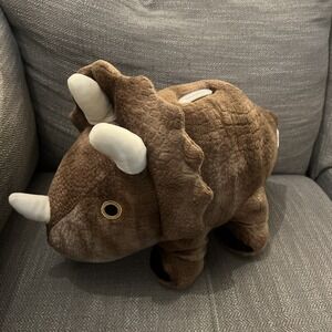 FAB NY - Triceratops Dinosaur Piggy Bank - Brown Plush Stuffed Animal 18"